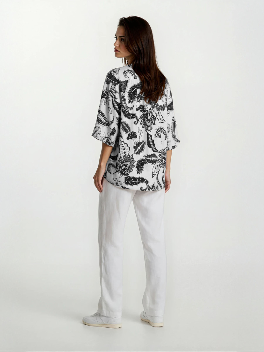 Printed Viscose Batwing Blouse with Collar