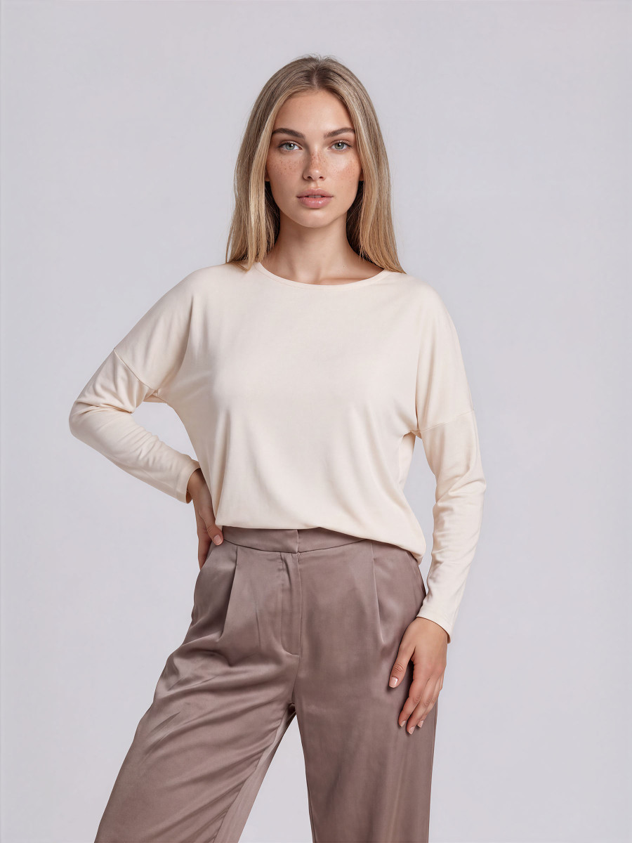 Ribbed long-sleeve blouse