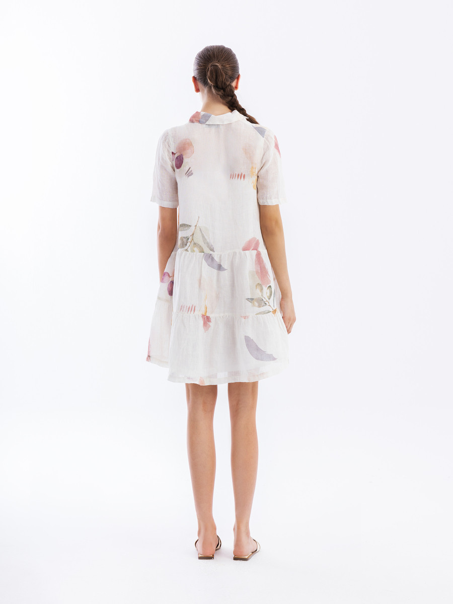 Mini Printed Gauze Dress with Front Buttons