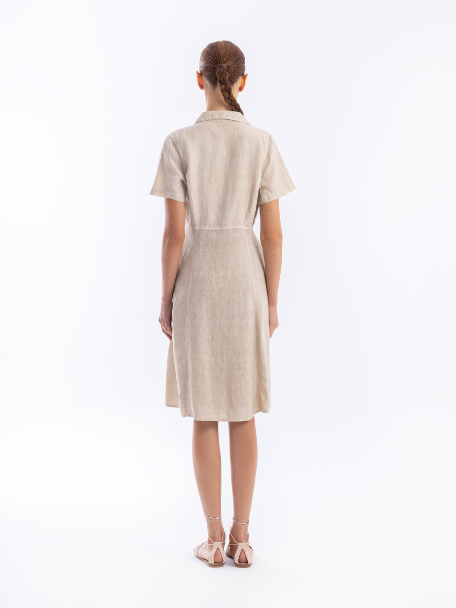 Midi Linen Short Sleeve Button Front Shirt-Dress