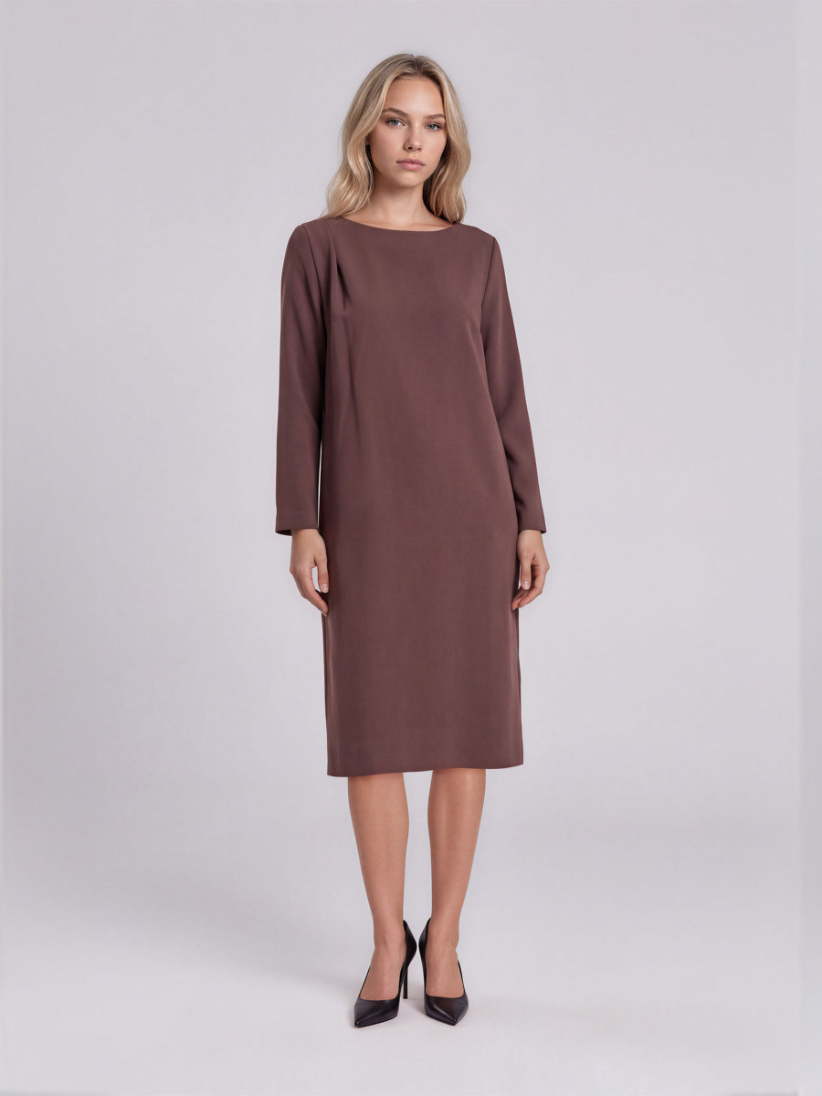 Straight-cut Dress with a pleat detail on one shoulder