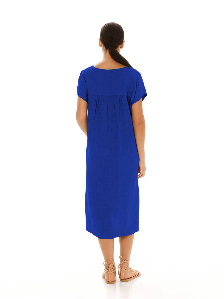 Smock Linen Dress with Split Hem