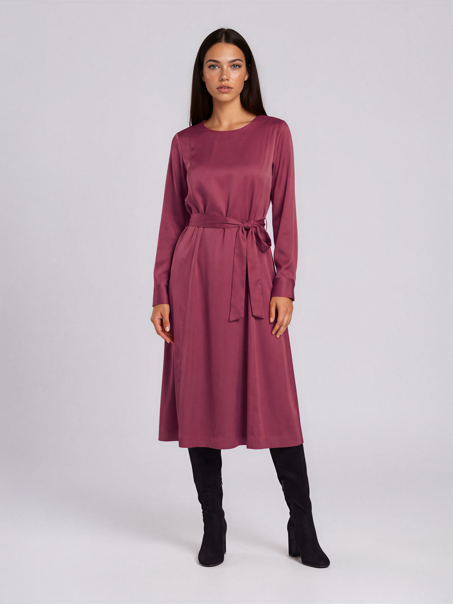 Womens Lyocell & Viscose Blend Midi Dress with Belt