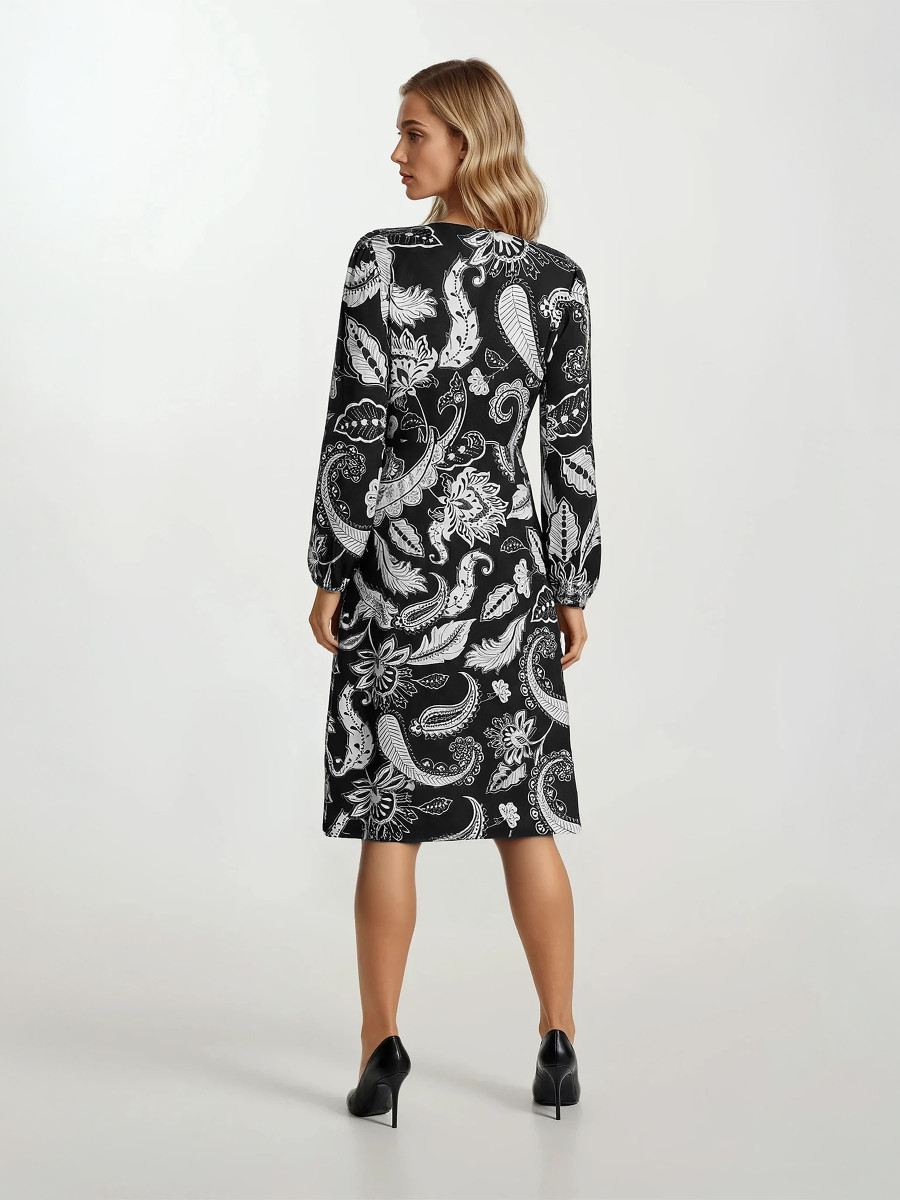 Midi Wrap Dress in Printed Viscose with Long Sleeves