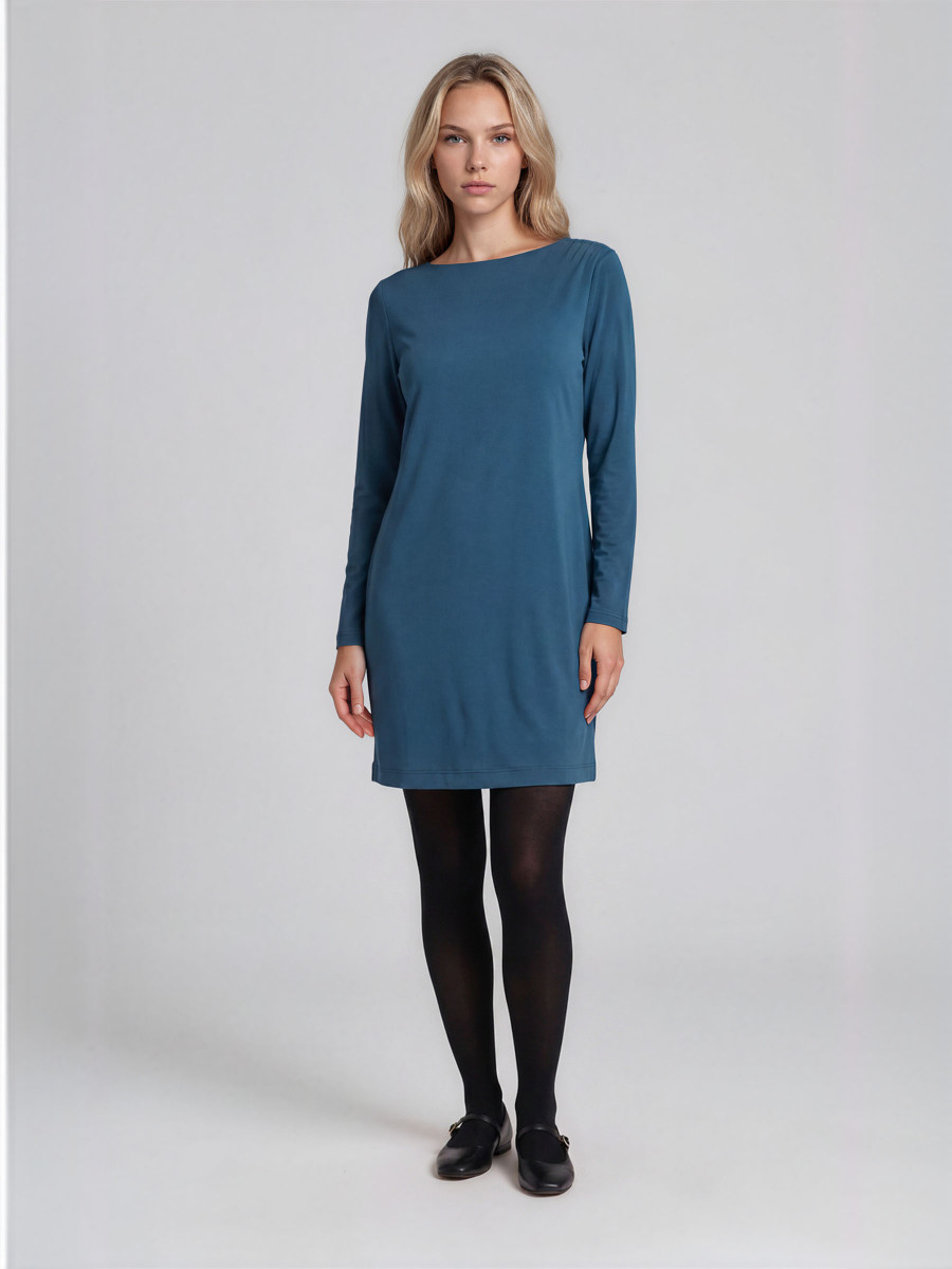 Straight-cut Dress with a pleat detail on one shoulder