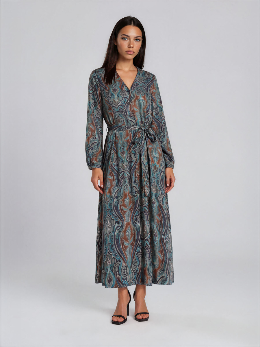 Printed Midi dress with a button placket