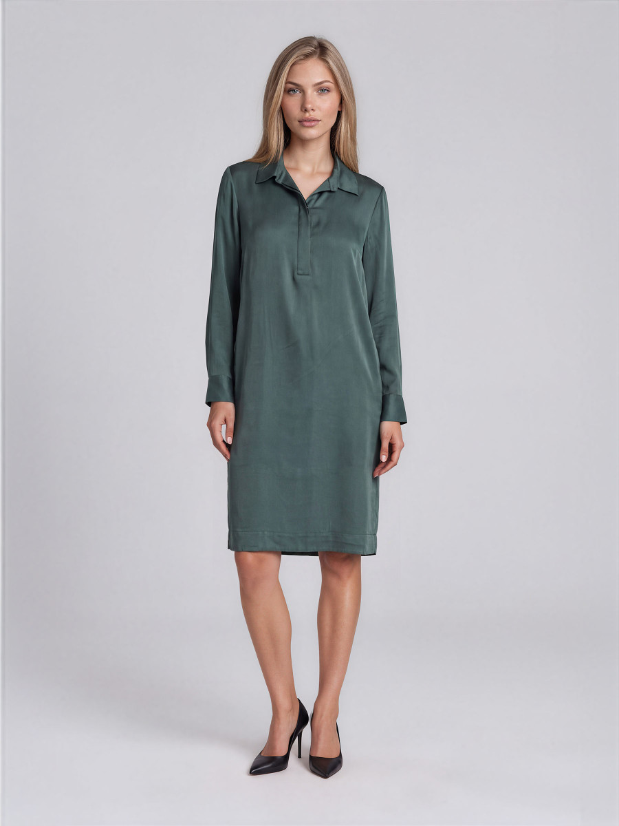 Satin Long-Sleeve Shirt Dress