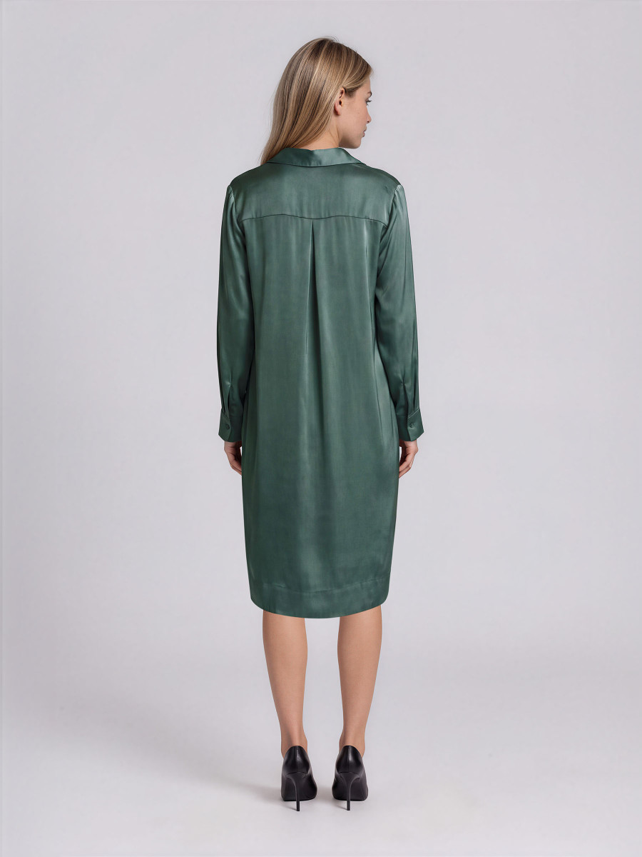 Satin Long-Sleeve Shirt Dress