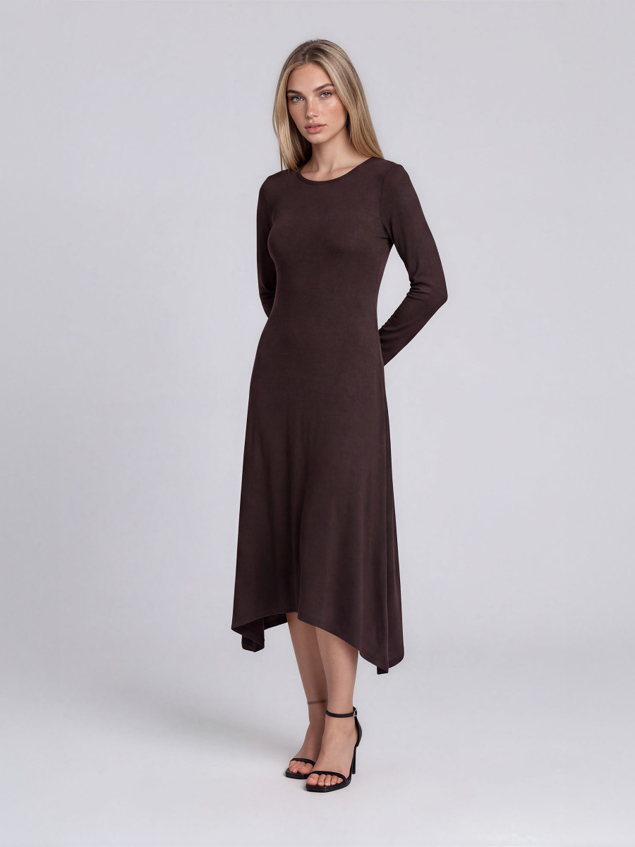 Ribbed Midi Dress with Asymmetric Hem