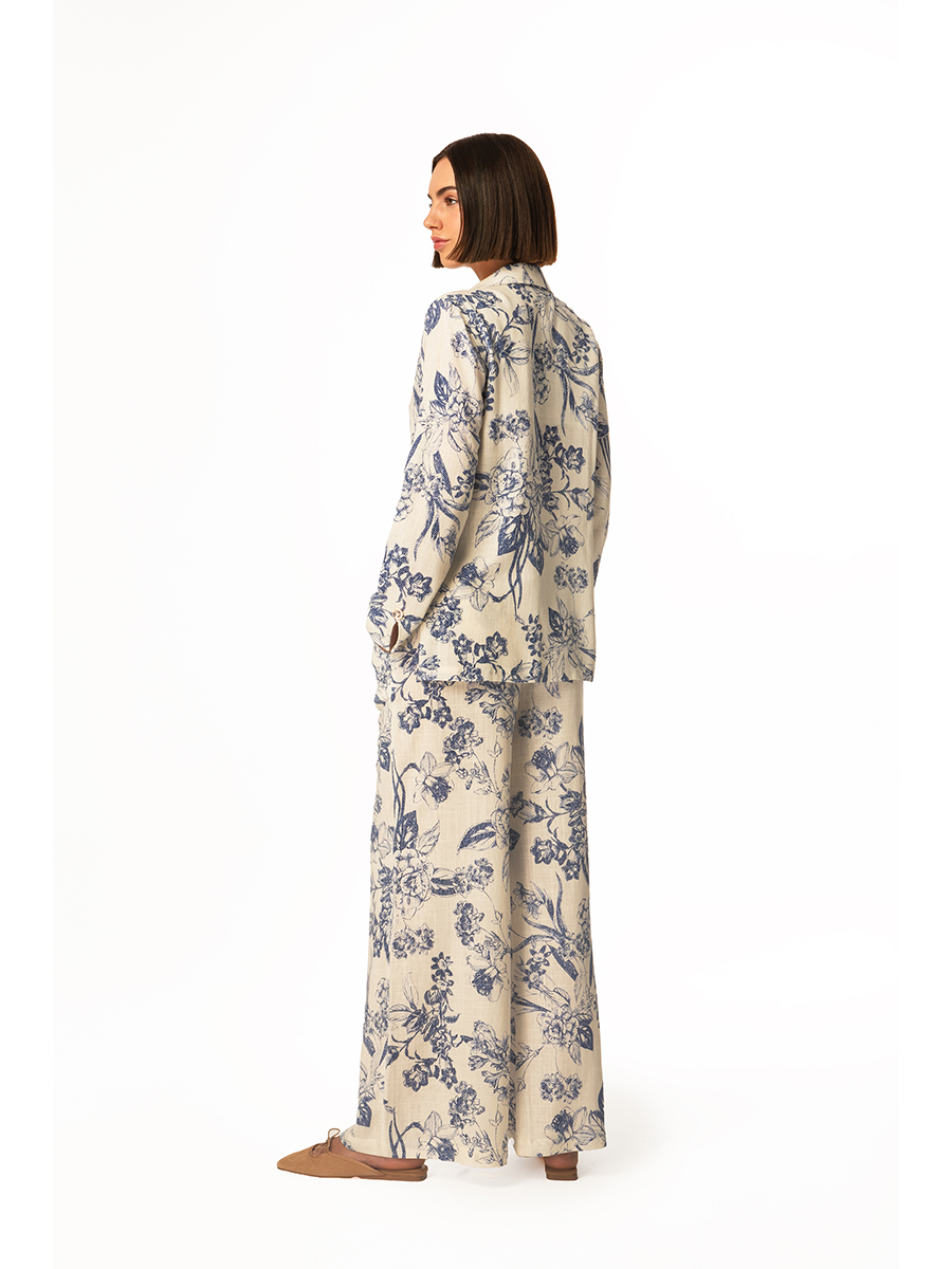 Printed Linen Blend Jacket with Buttons