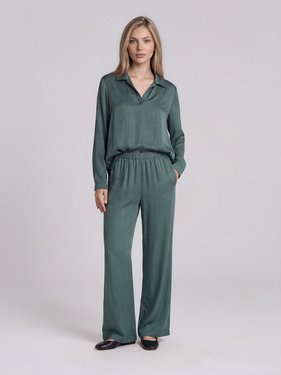 Satin Pants with an Elasticated Waistband
