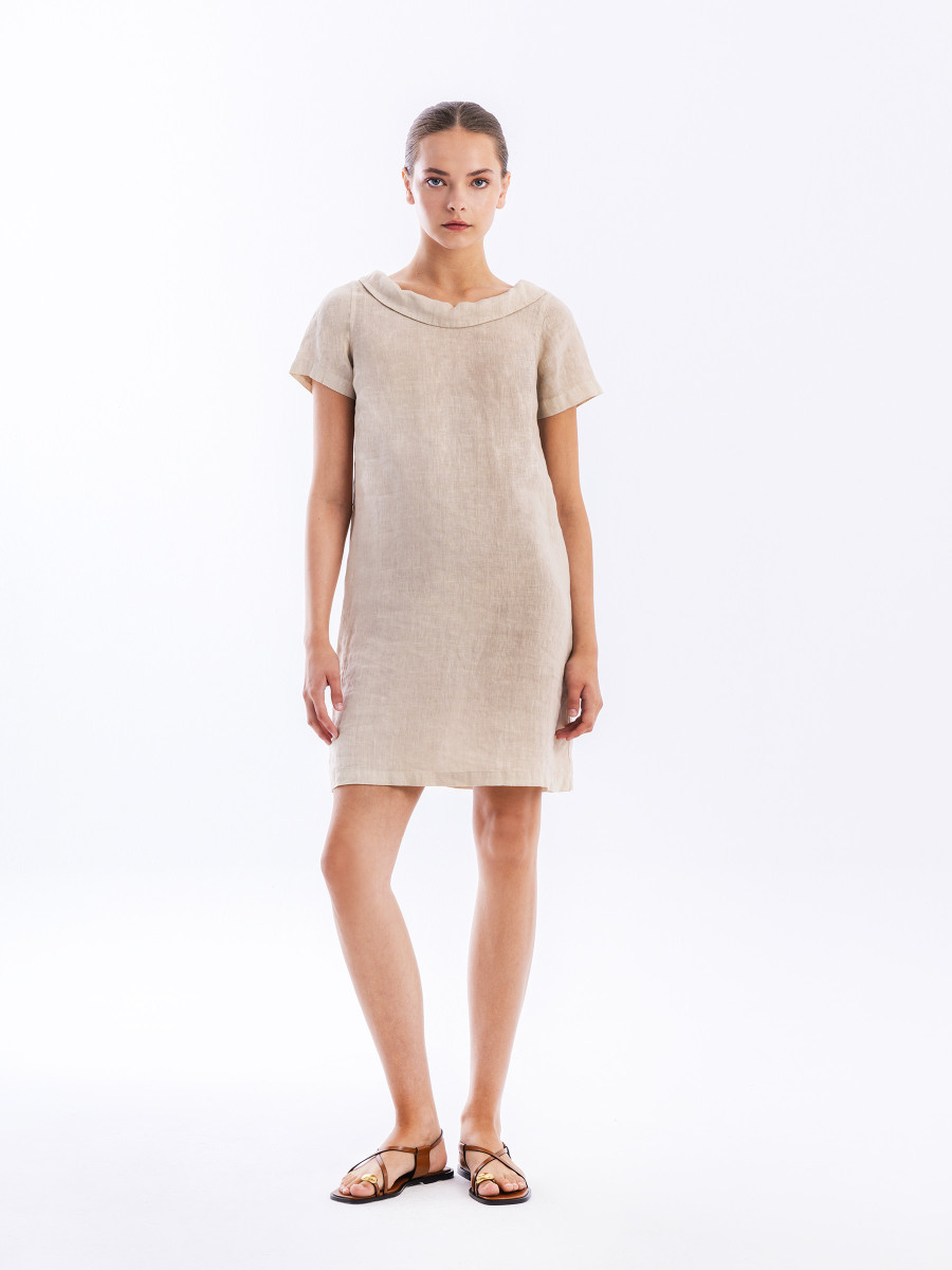 Knee Length Boatneck Linen Dress
