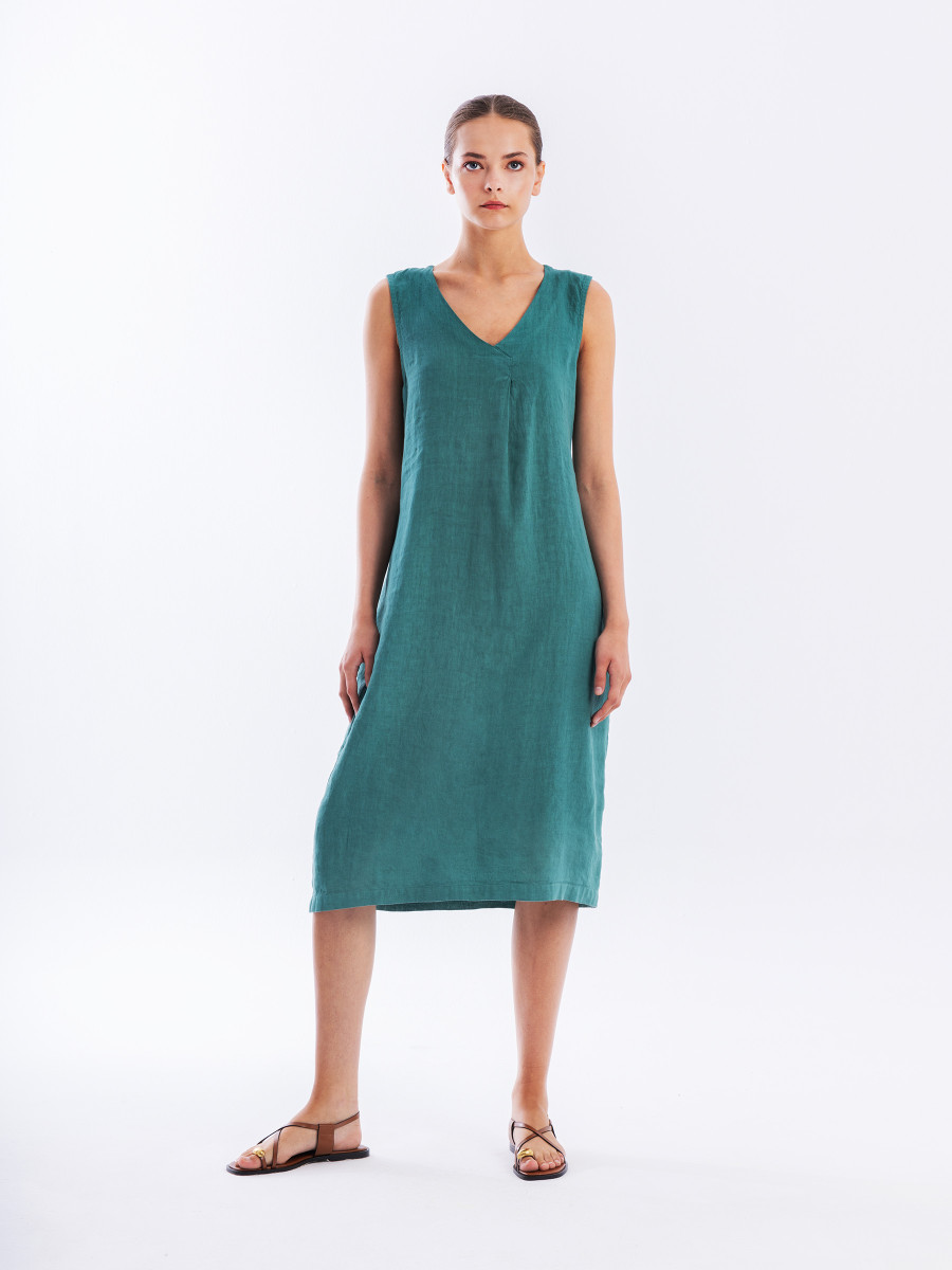 Sleeveless Linen Dress with Elastic Band