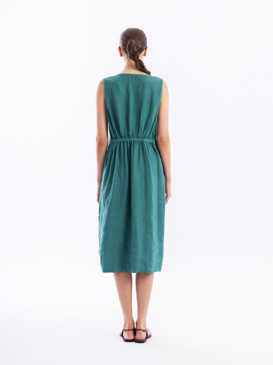 Sleeveless Linen Dress with Elastic Band