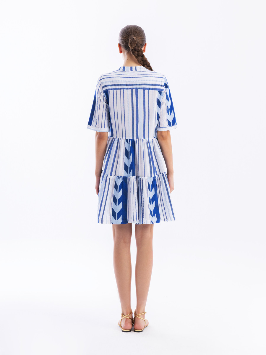 Button-Down A-Line Cotton Embroidered Dress