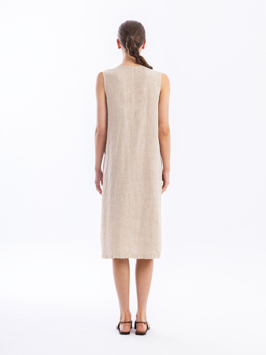 Sleeveless V Neck Linen Dress with Pockets