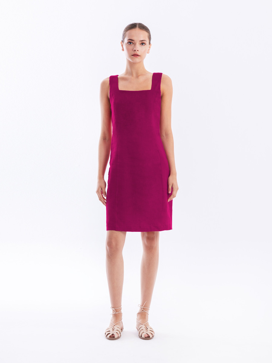 Mini Linen Dress Square Neckline