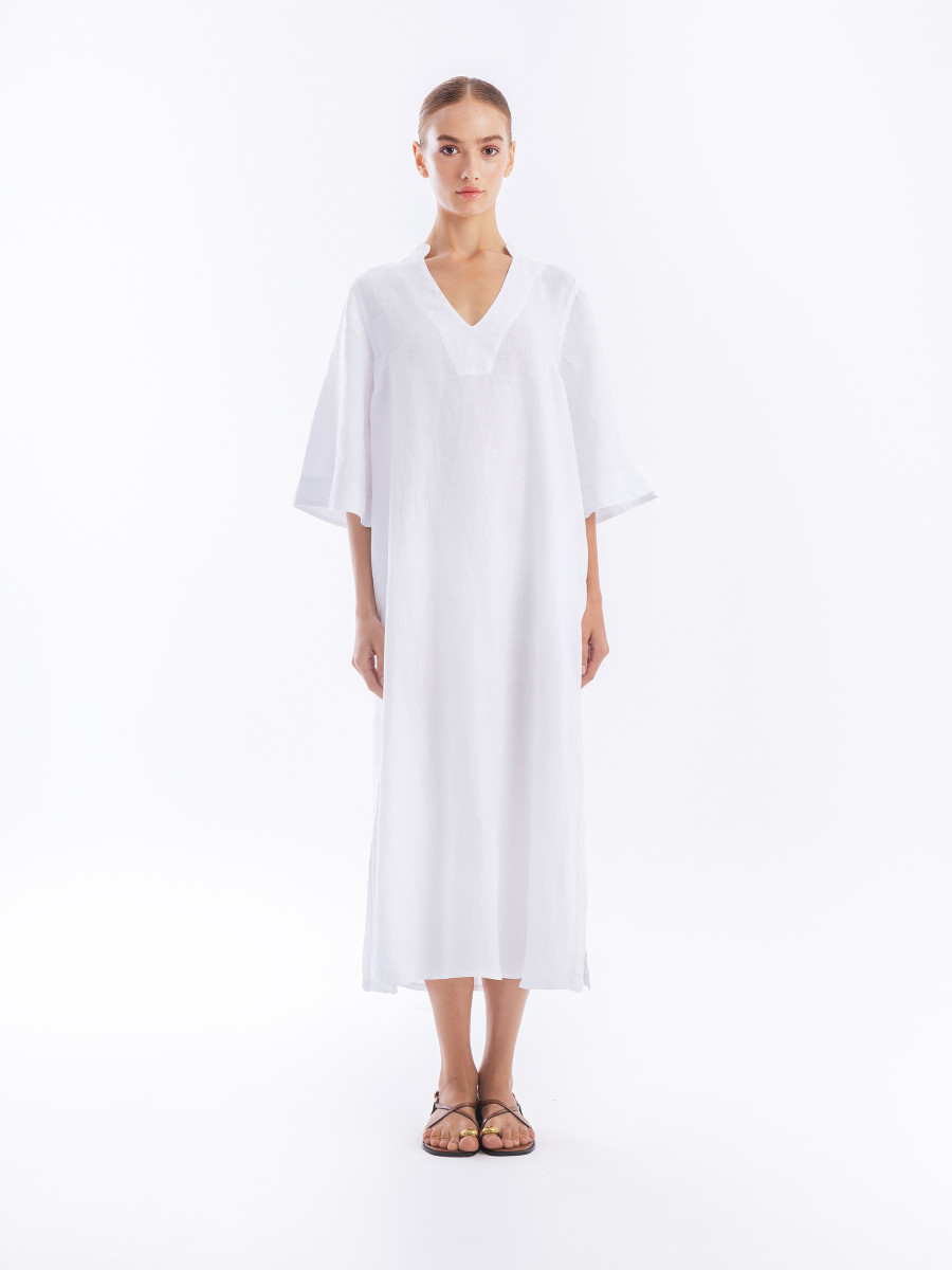 Mandarin Neck Linen Kaftan with Open Back