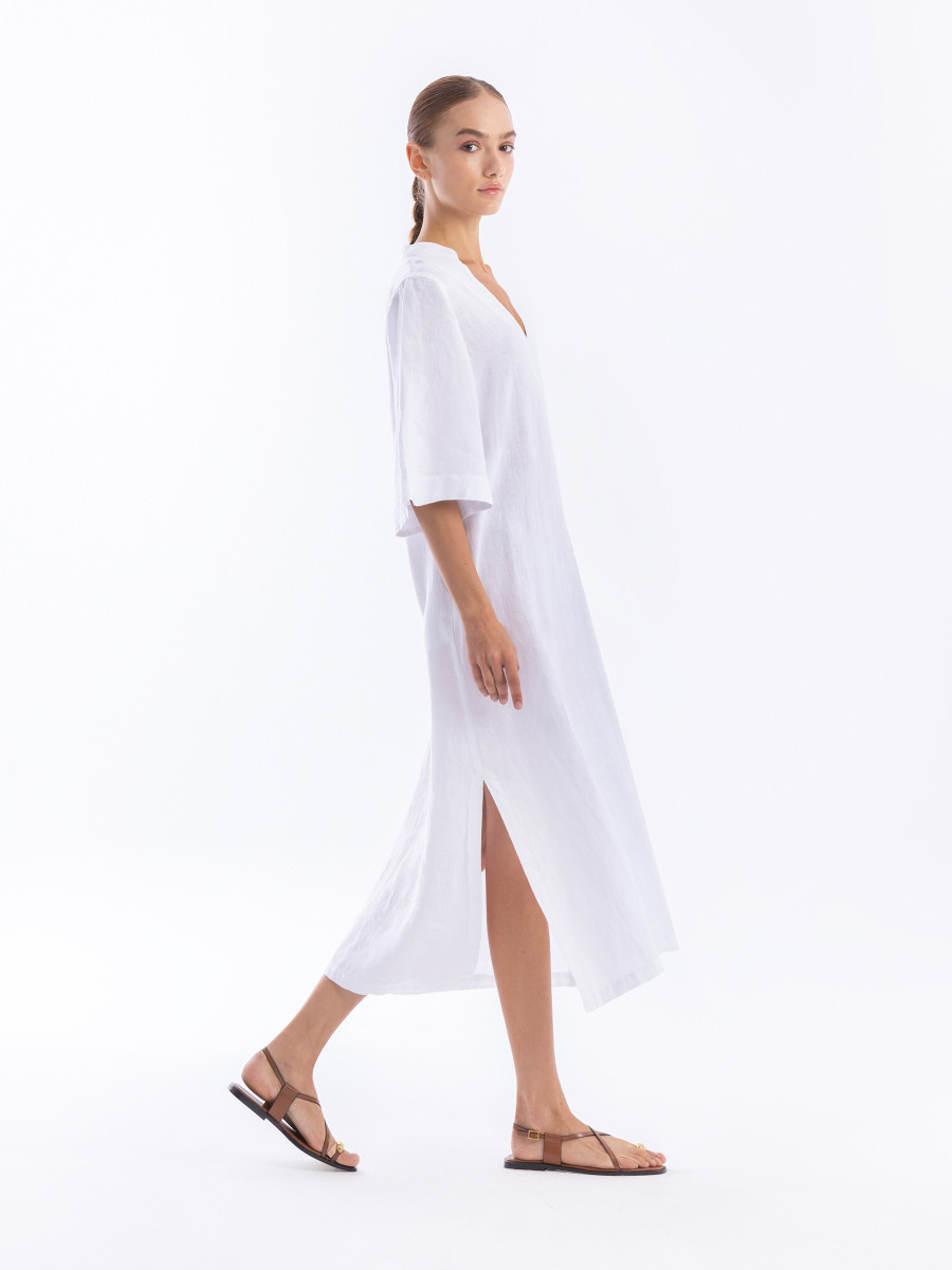 Mandarin Neck Linen Kaftan with Open Back