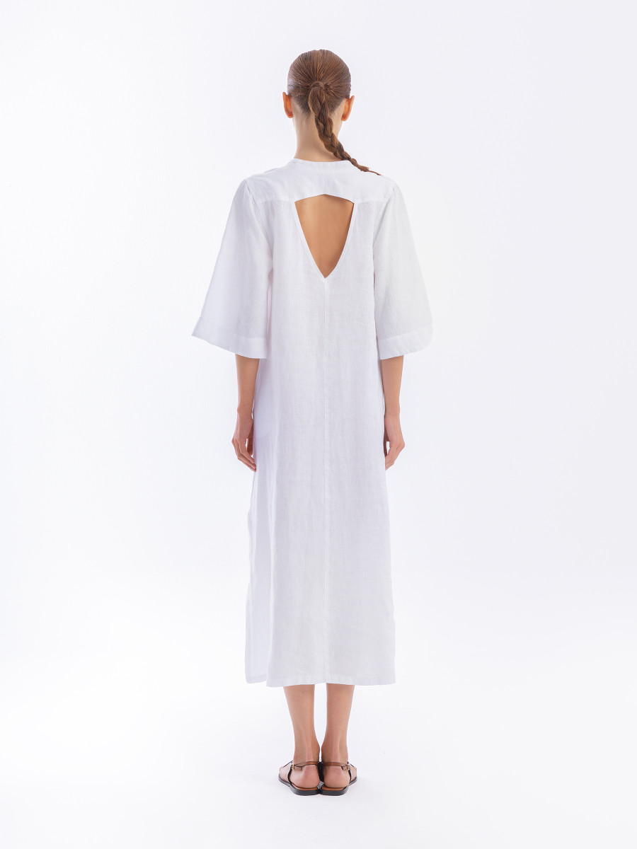 Mandarin Neck Linen Kaftan with Open Back