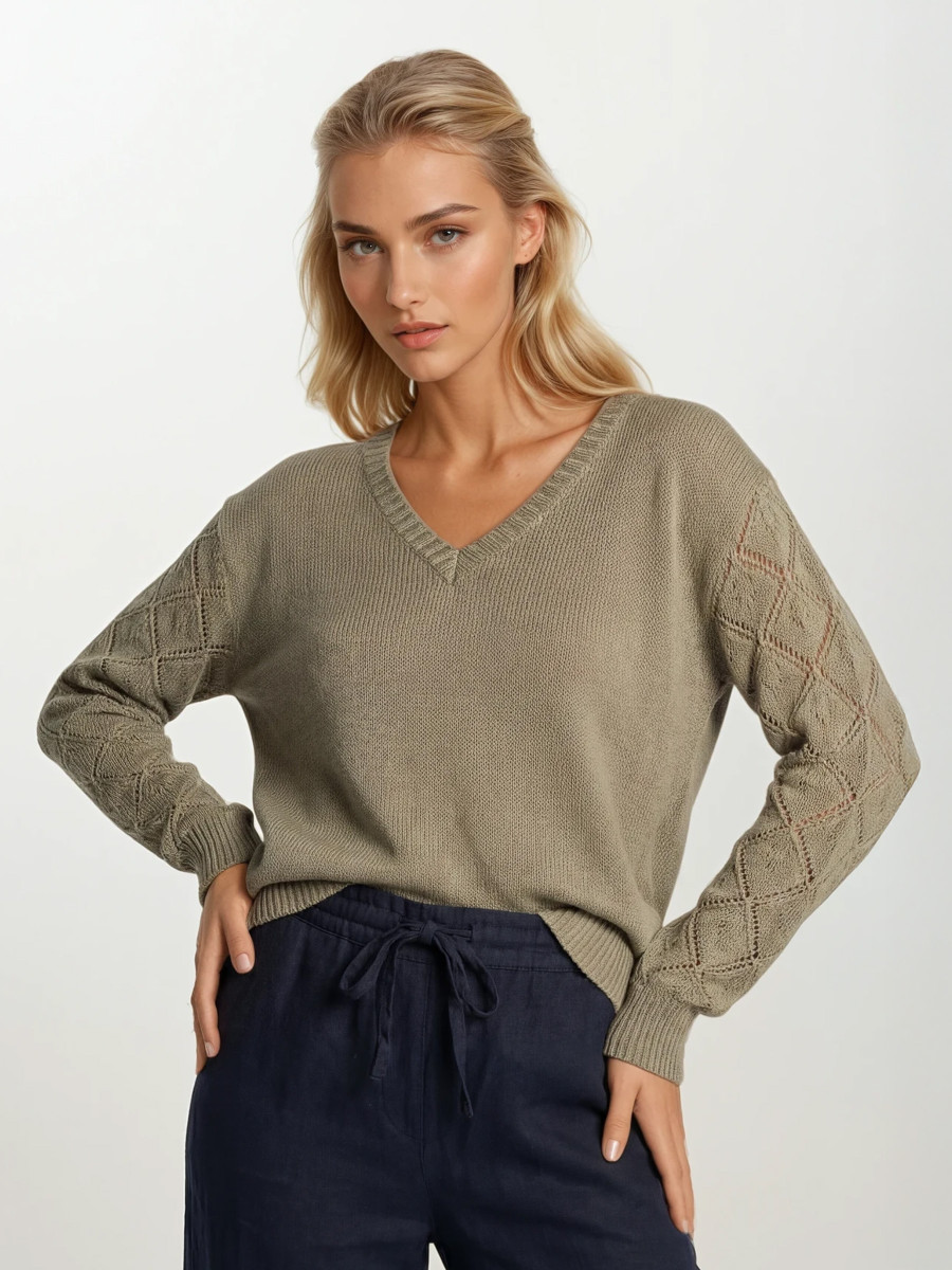 Knit Sweater with Embroidered Sleeves