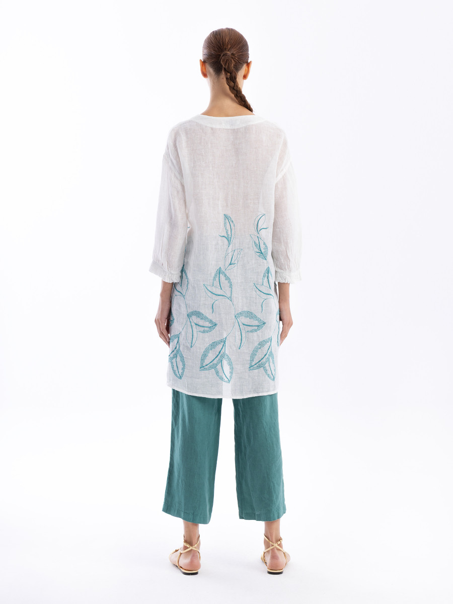 Long-Sleeved Embroidered Linen Gauze Tunic