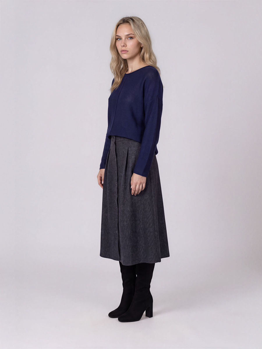 Midi Skirt with Elastic Waist and front buttons