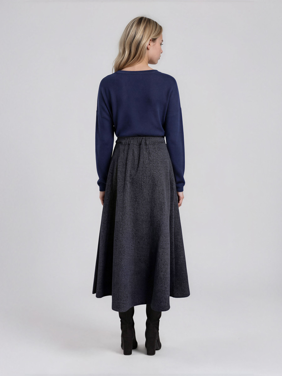 Midi Skirt with Elastic Waist and front buttons