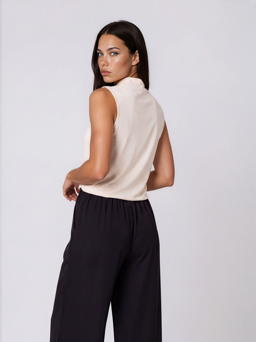 Sleeveless Top with high mock neck with ribbed texture