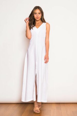 Sleeveless Maxi Linen Dress With Front Slit