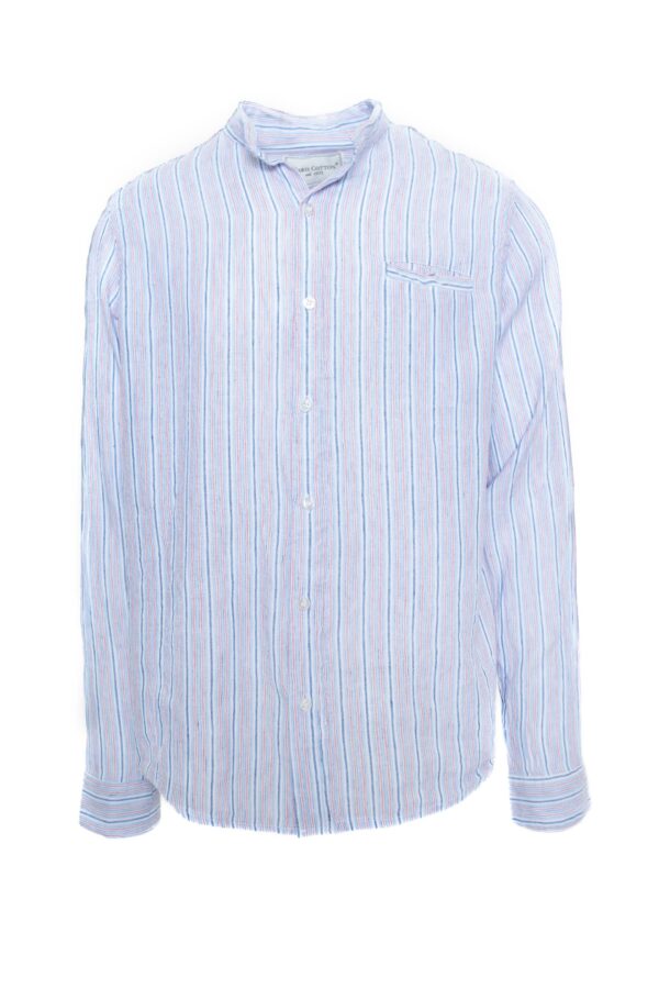 Mandarin Neck Long Sleeves Linen/Cotton Blend Shirt